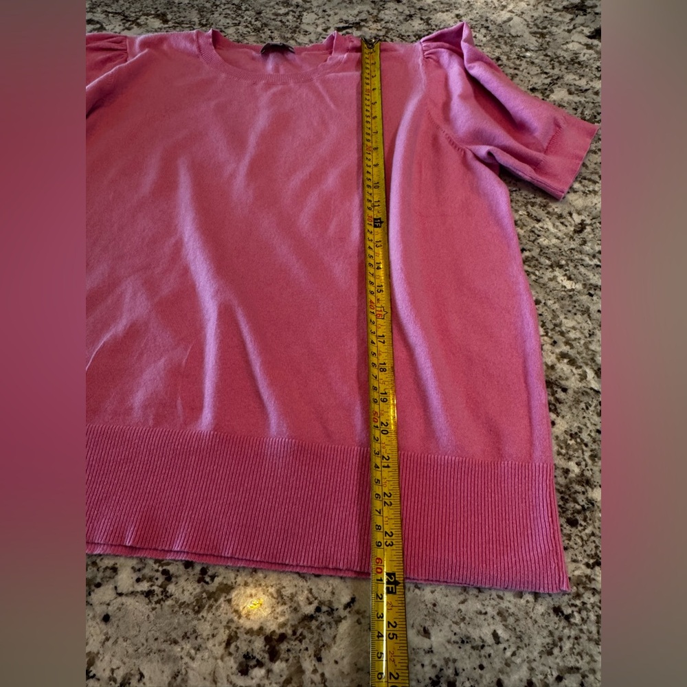 LOFT Hot Pink Puff-Sleeve Crewneck Sweater - Picture 3 of 6